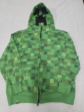 Jinx Minecraft Creeper Hoodie Kids Size XL Green Zip Hood Mask Cotton Blend |